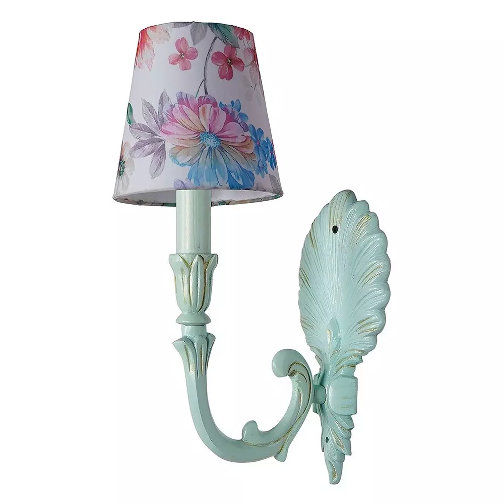 Fos Lighting Wall Light Coastal Single Wall Sconce | Rustic Green Aluminium with Pink Floral Shade