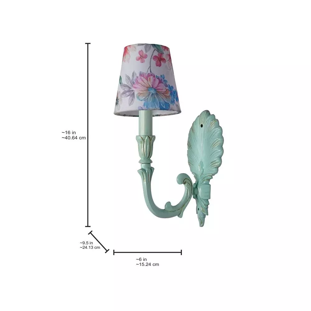 Fos Lighting Wall Light Coastal Single Wall Sconce | Rustic Green Aluminium with Pink Floral Shade