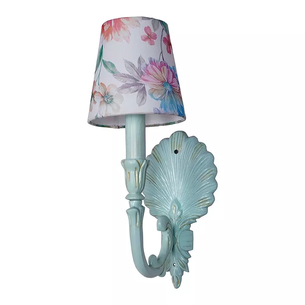 Fos Lighting Wall Light Coastal Single Wall Sconce | Rustic Green Aluminium with Pink Floral Shade