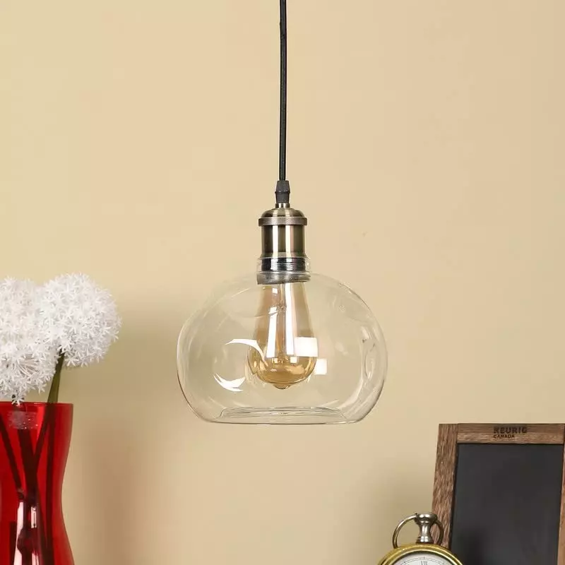 ELIANTE Hanging Light Antique Brass Metal AC Semi Flush Mount Without Bulb, Football-Clear-HL
