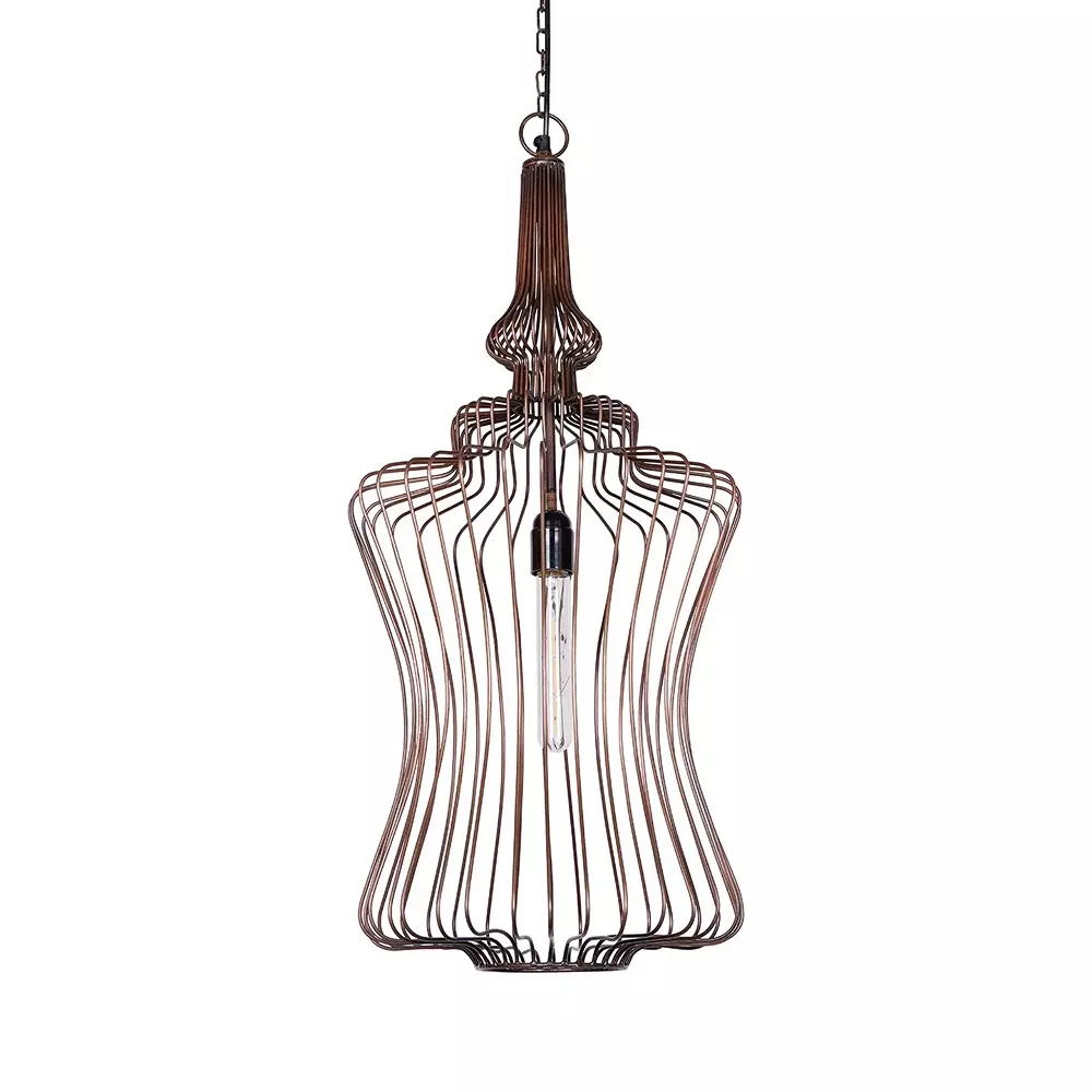 Fos Lighting Hanging Light Copper Brown Curved Wire Cage Pendant Light
