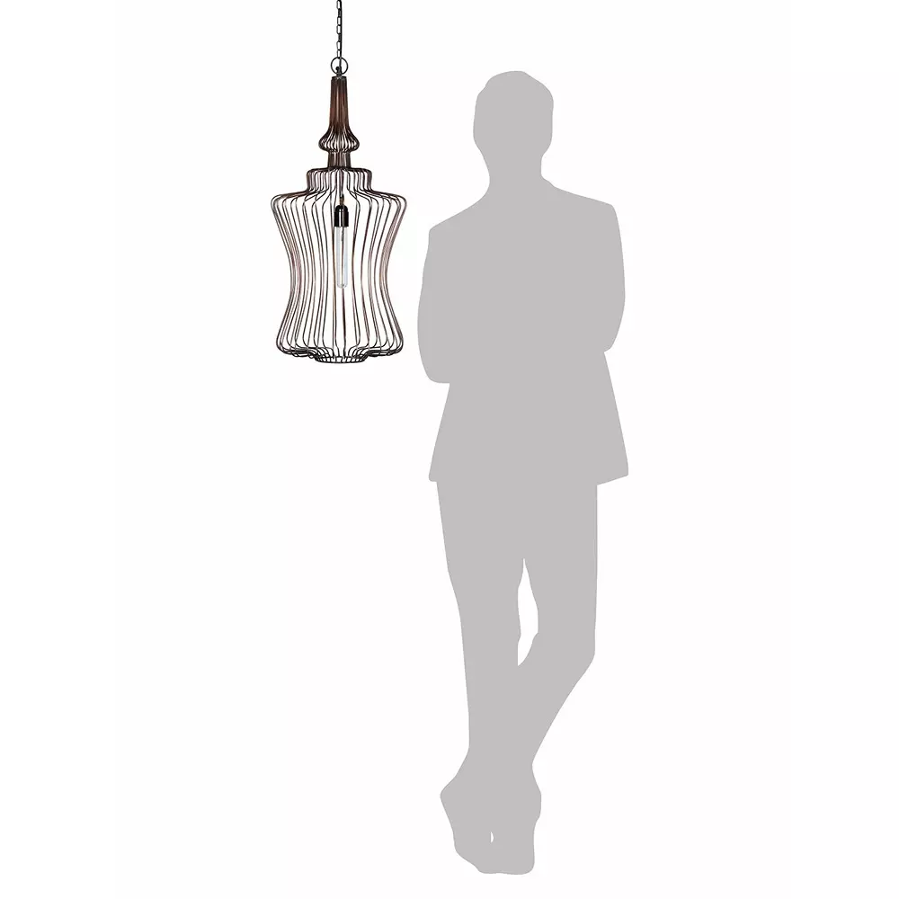 Fos Lighting Hanging Light Copper Brown Curved Wire Cage Pendant Light