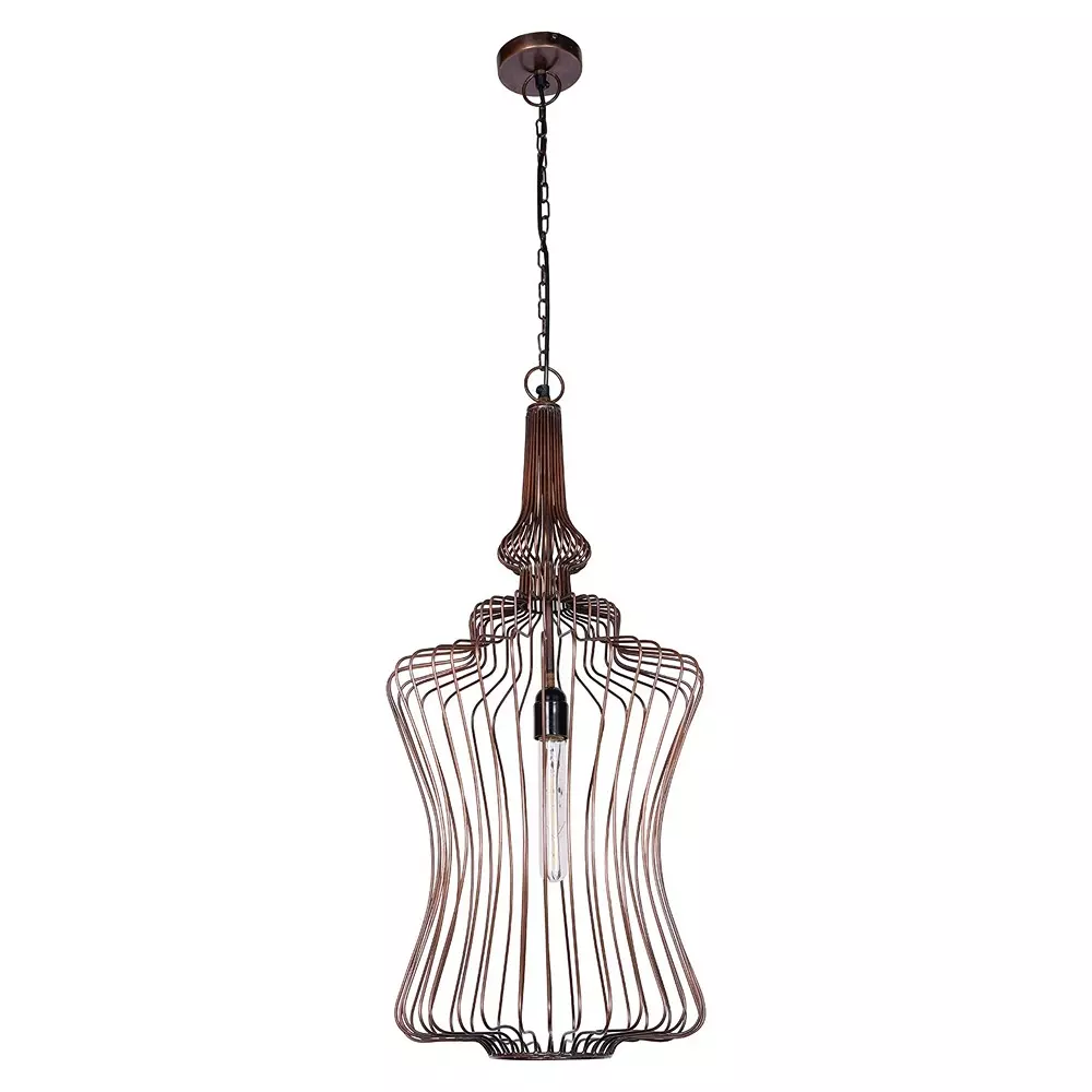 Fos Lighting Hanging Light Copper Brown Curved Wire Cage Pendant Light