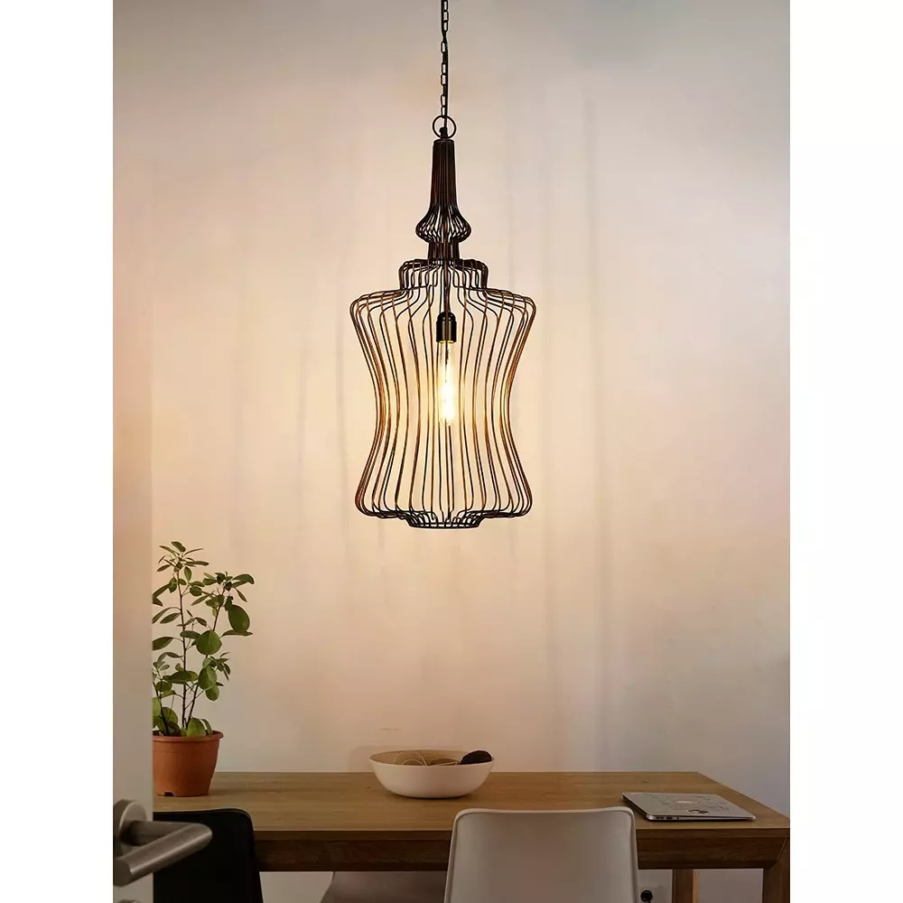 Fos Lighting Hanging Light Copper Brown Curved Wire Cage Pendant Light