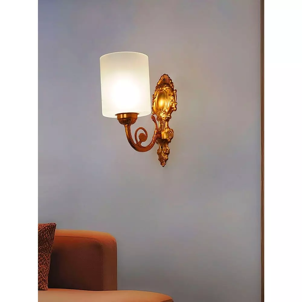 Fos Lighting Wall Light Traditional Matte Antique Gold Wall Sconce with Frosted Cylindrical Glass Shade