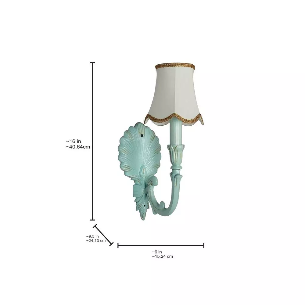 fos-lighting-wall-light-coastal-seashell-wall-sconce-rustic-green-cast-aluminium-with-dabka-embroidery