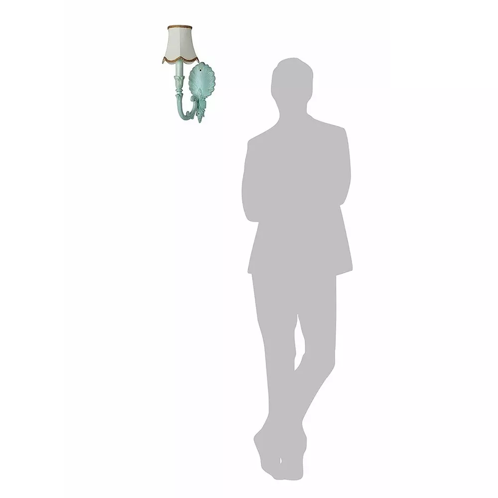 fos-lighting-wall-light-coastal-seashell-wall-sconce-rustic-green-cast-aluminium-with-dabka-embroidery