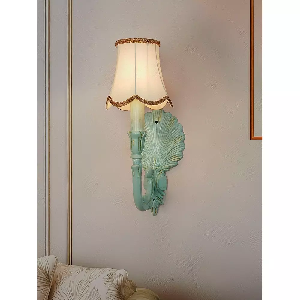 fos-lighting-wall-light-coastal-seashell-wall-sconce-rustic-green-cast-aluminium-with-dabka-embroidery