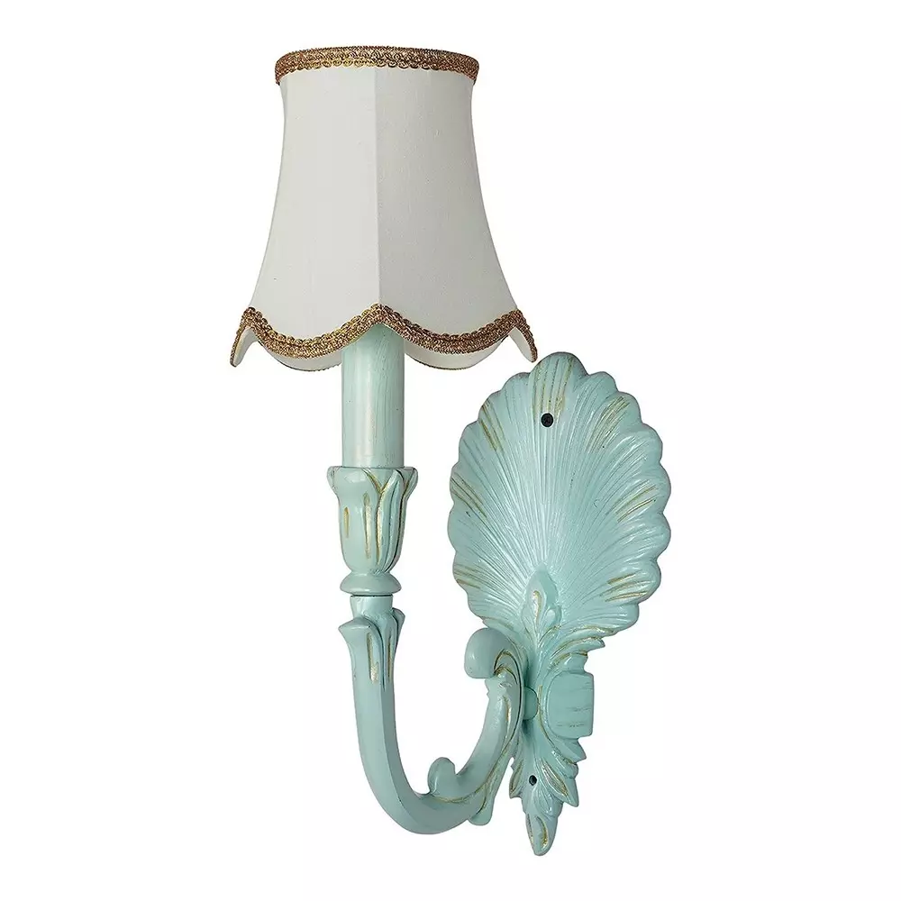 fos-lighting-wall-light-coastal-seashell-wall-sconce-rustic-green-cast-aluminium-with-dabka-embroidery