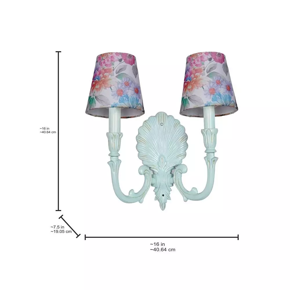Fos Lighting Wall Light Coastal Double Wall Sconce | Rustic Green Cast Aluminium with Pink Floral Shades