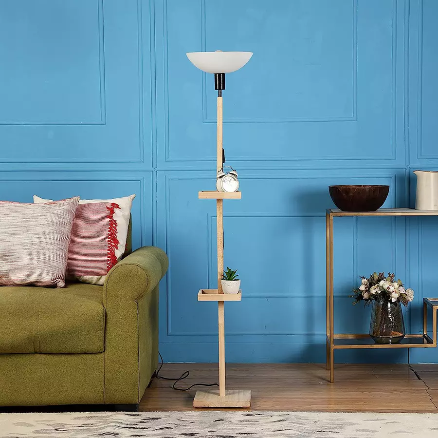 Sanded Edge Wood Style H Walnut Frappe Uplight Floor Lamp in Solid Wood with White Washable Acrylic