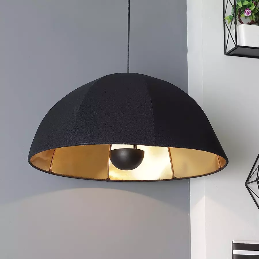 Sanded Edge Foil and Fabric Black  Big Ceiling Light with Gold Foil Inside Floor Lamp