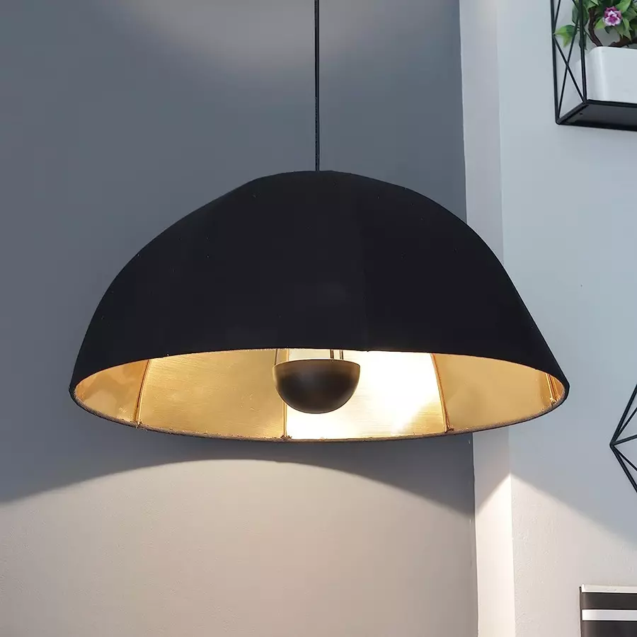 Sanded Edge Foil and Fabric Black  Big Ceiling Light with Gold Foil Inside Floor Lamp