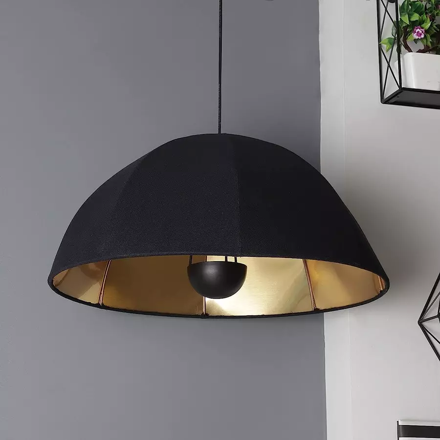 Sanded Edge Foil and Fabric Black  Big Ceiling Light with Gold Foil Inside Floor Lamp