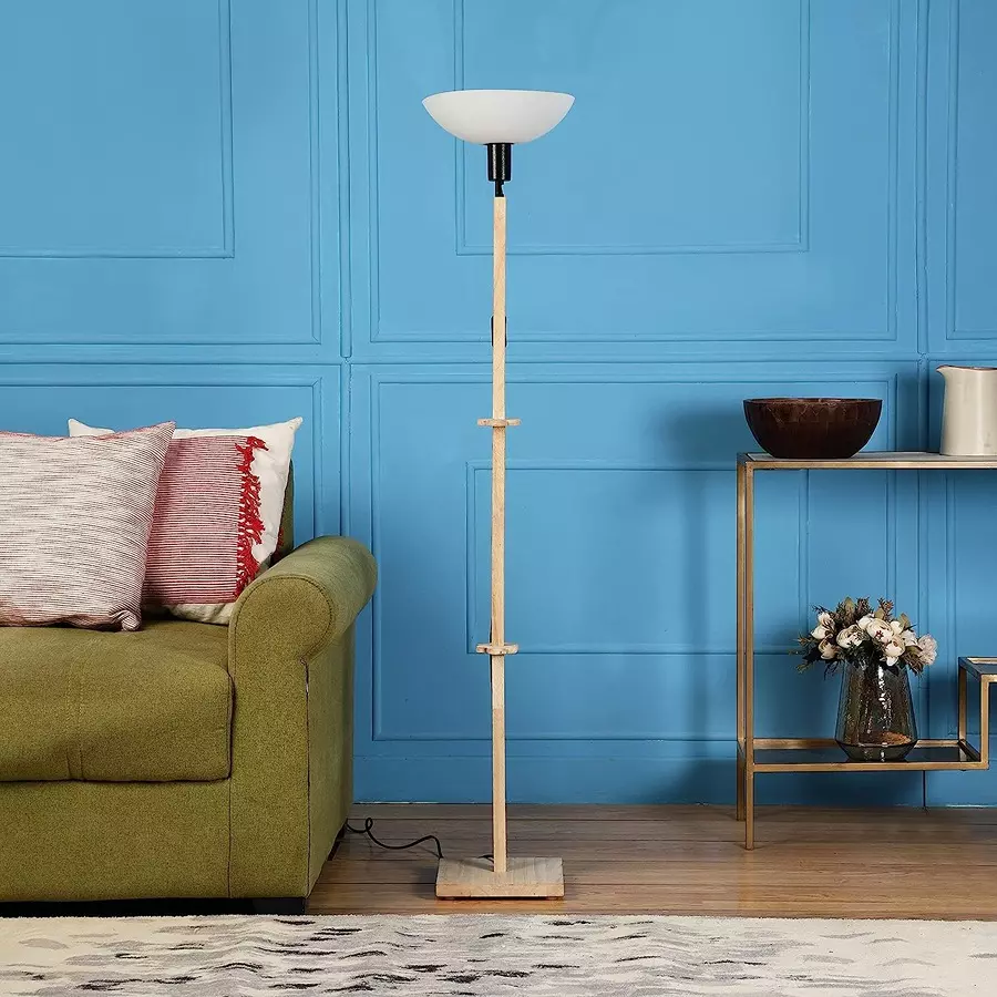 Sanded Edge Wood Style E Walnut Frappe Uplight Floor Lamp in Solid Wood with White Washable Acrylic