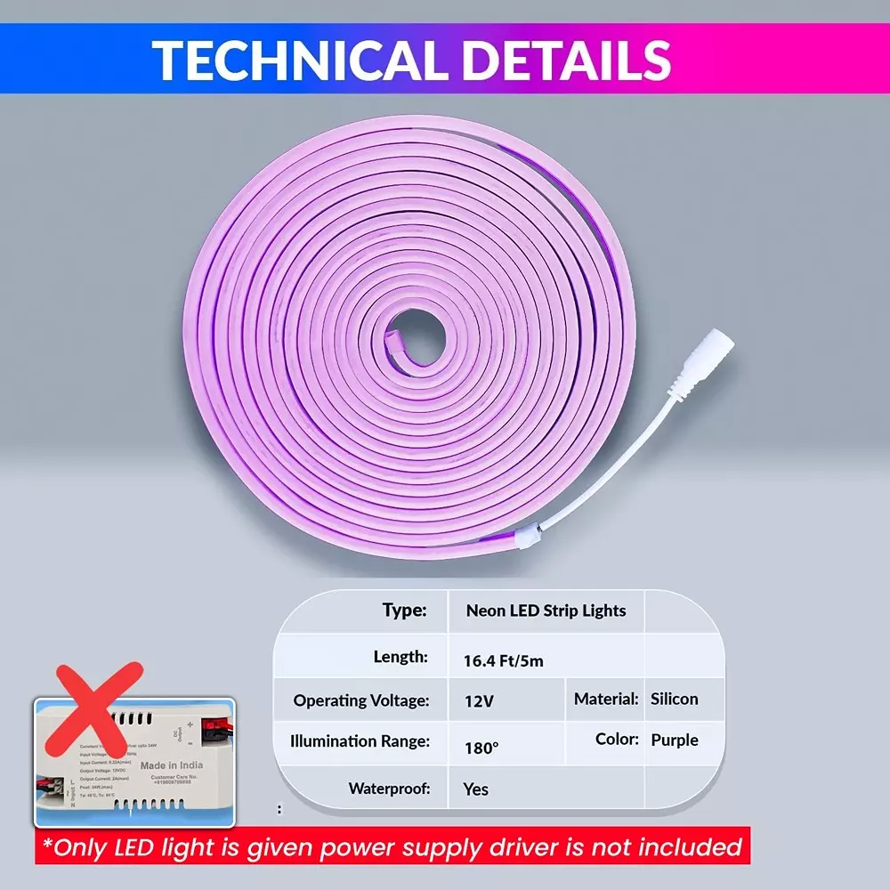 amiciVision Neon LED Strip Light Purple & Length 5 m