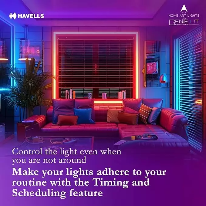 Havells 8 W Galaktic Smart LED Strip Light Tunable White + RGB Emitting Color and BLE-MESH Technology, LHEHCNP1ND1W015 (Roll of 3 m)