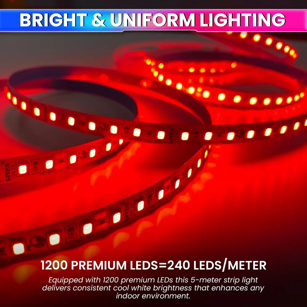 amiciVision LED Strip Light Red 240 LEDs/m & Length 5 m