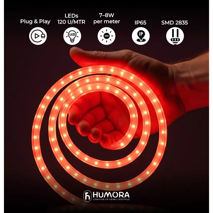 Humora LED Rope Light 50 m Energy Efficient Flexible Decorative Lighting 10 W Waterproof Copper Red