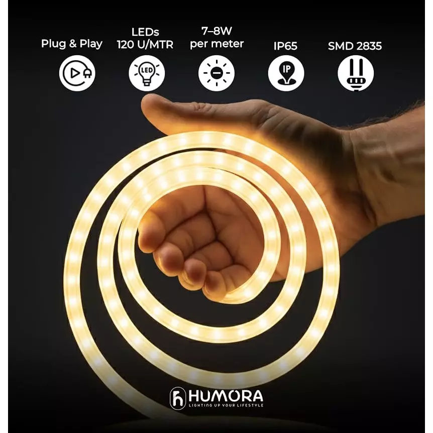 Humora LED Rope Light 50 m Energy Efficient Flexible Decorative Lighting 10 W Waterproof Copper Warm White