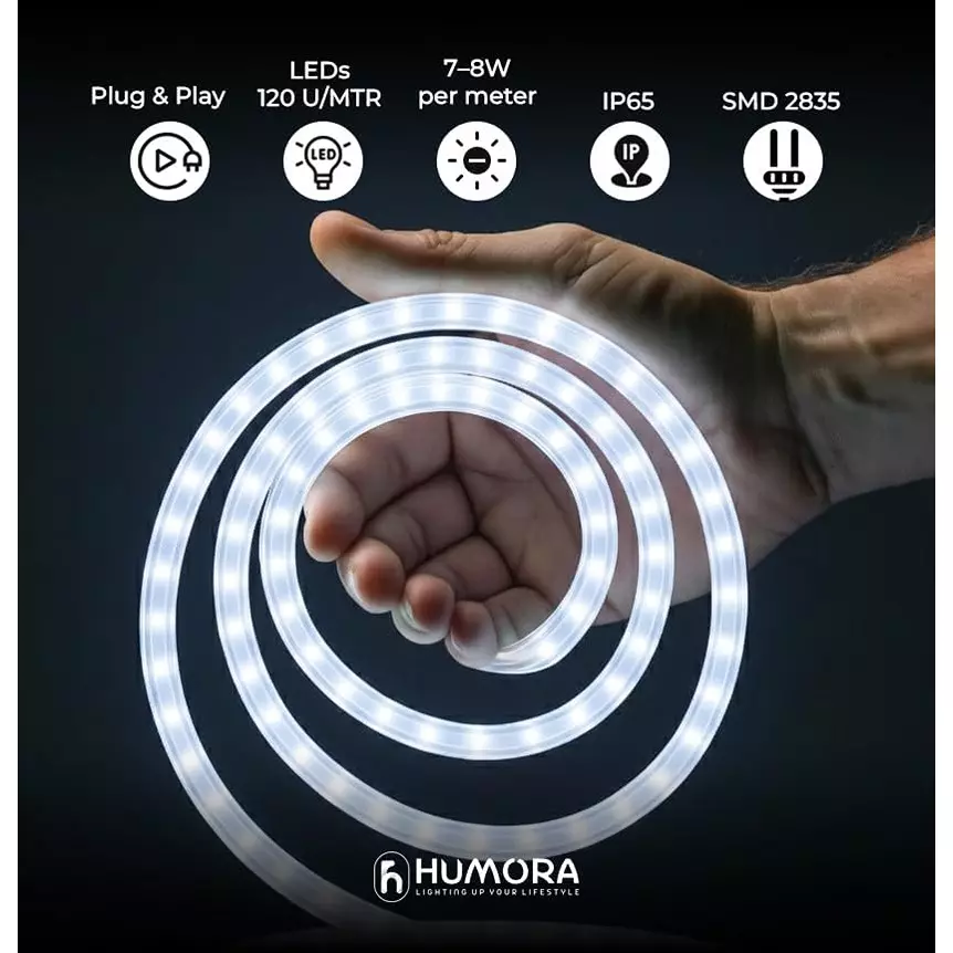 Humora LED Rope Light 50 m Energy Efficient Flexible Decorative Lighting 10 W Waterproof Copper Natural White