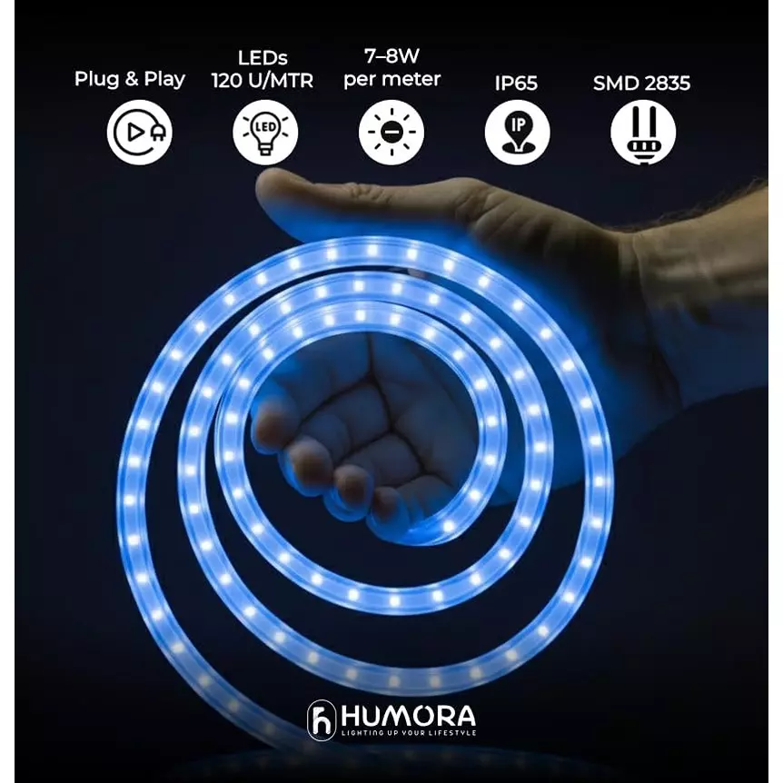 Humora LED Rope Light 50 m Energy Efficient Flexible Decorative Lighting 10 W Waterproof Copper Blue