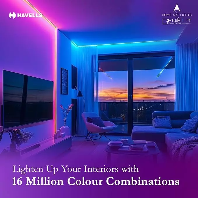 Havells 8 W Galaktic Smart LED Strip Light Tunable White + RGB Emitting Color and BLE-MESH Technology, LHEHCNP1ND1W025 (Roll of 5 m)