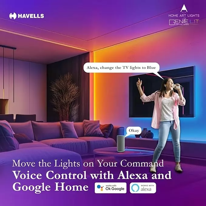 Havells 8 W Galaktic Smart LED Strip Light Tunable White + RGB Emitting Color and BLE-MESH Technology, LHEHCNP1ND1W025 (Roll of 5 m)