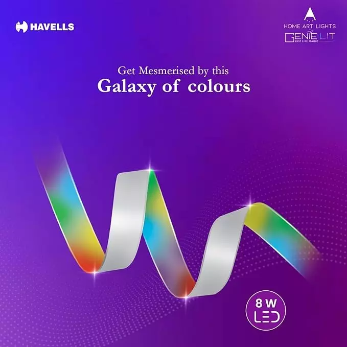 Havells 8 W Galaktic Smart LED Strip Light Tunable White + RGB Emitting Color and BLE-MESH Technology, LHEHCNP1ND1W025 (Roll of 5 m)
