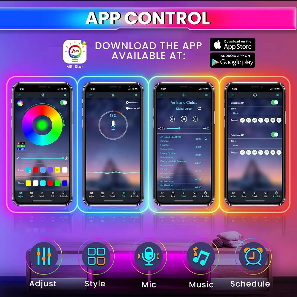 amiciVision Neon Strip Light RGB & Length 5 m