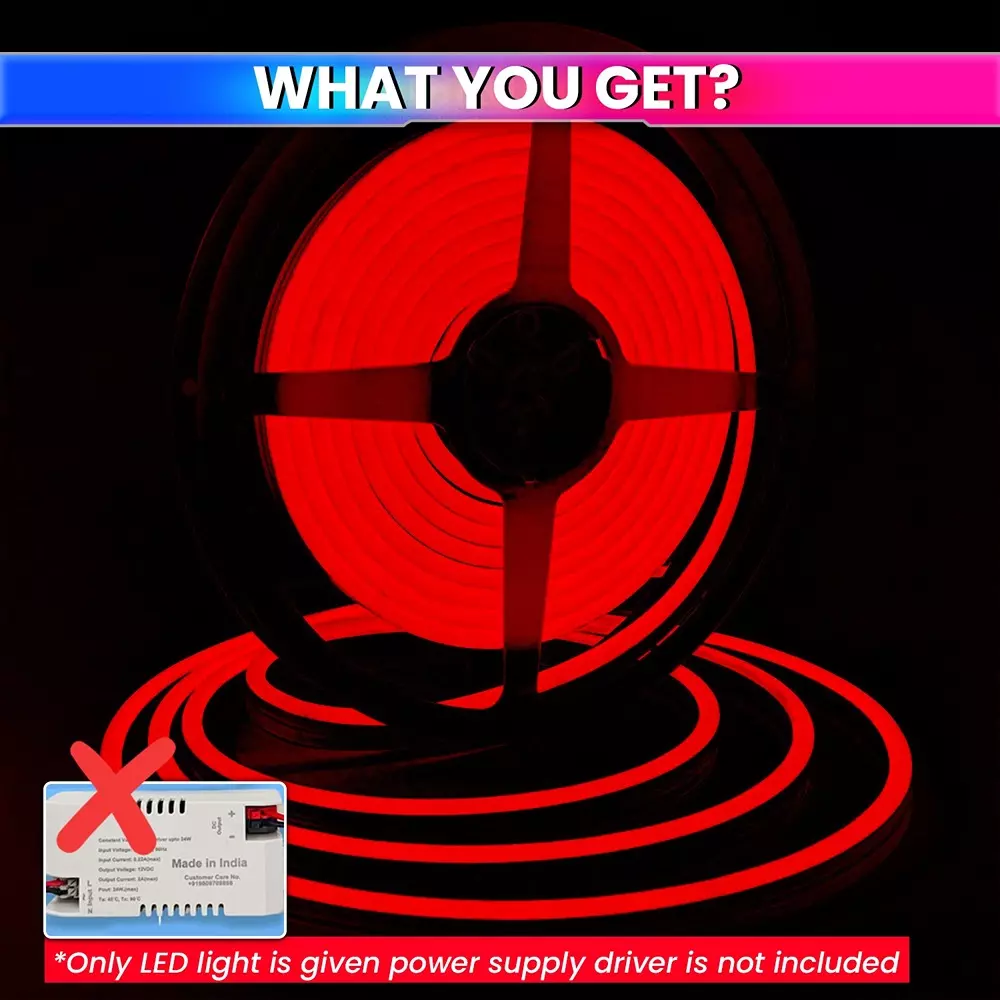 amiciVision Neon LED Strip Light Red & Length 5 m