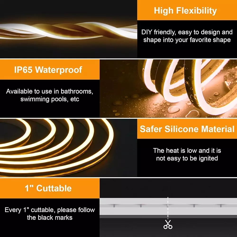 amiciVision Neon LED Strip Light Warm-White & Length 5 m