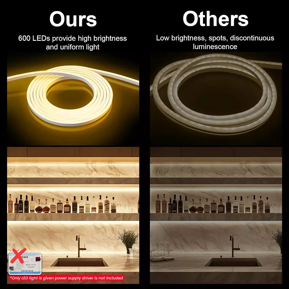 amiciVision Neon LED Strip Light Warm-White & Length 5 m