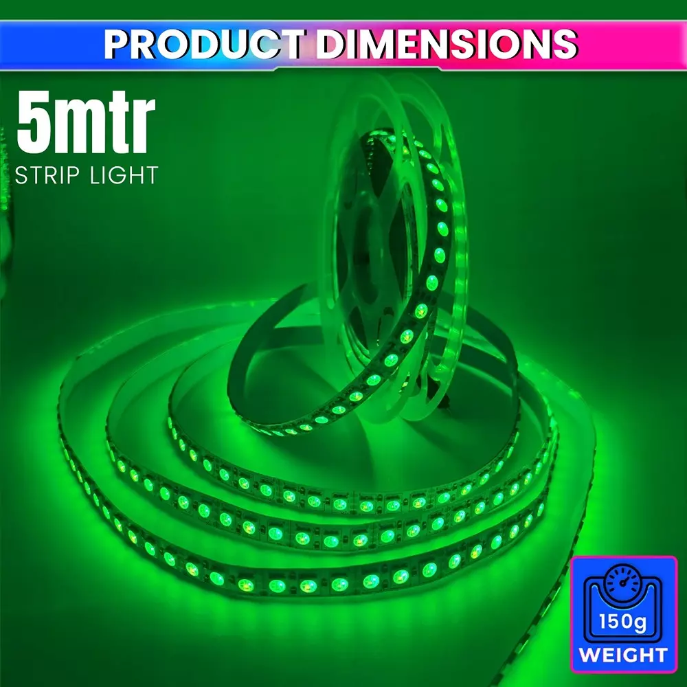 amiciVision LED Strip Light Green 120 LEDs/m & Length 5 m