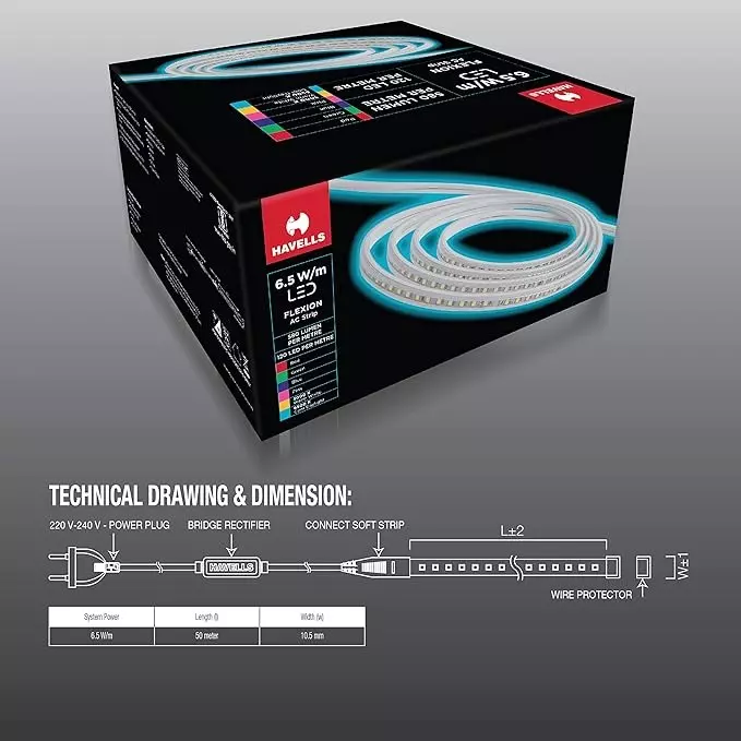 Havells Flexion LED AC Rope 120D Strip LMNGRN, IP65 and 50 m Length, LHEHBPPTTN6F325