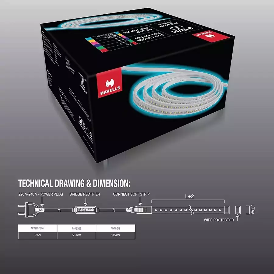 Havells Flexion LED AC Rope 120 LED 3000 K Length 50 m , LHEHBPP5TN6F325