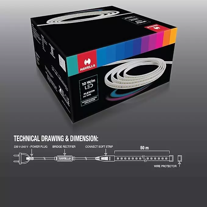 Havells Flexion LED AC Rope 144D Strip LMNGRN, IP65 and 50 m Length, LHEHBQPTTN6F400