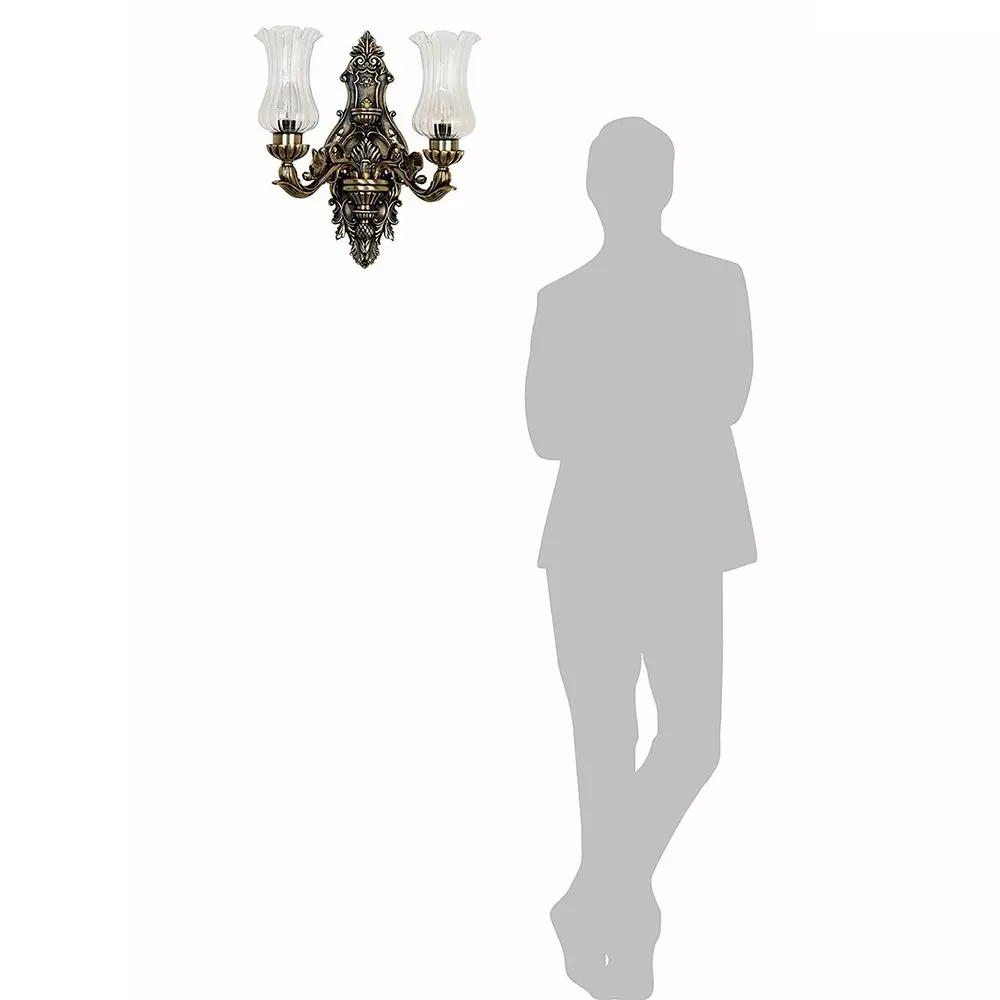 Fos Lighting Wall Sconce Light with Clear Fluted Frilled Rim Glass Ornate Brass Antique Finish 40 W