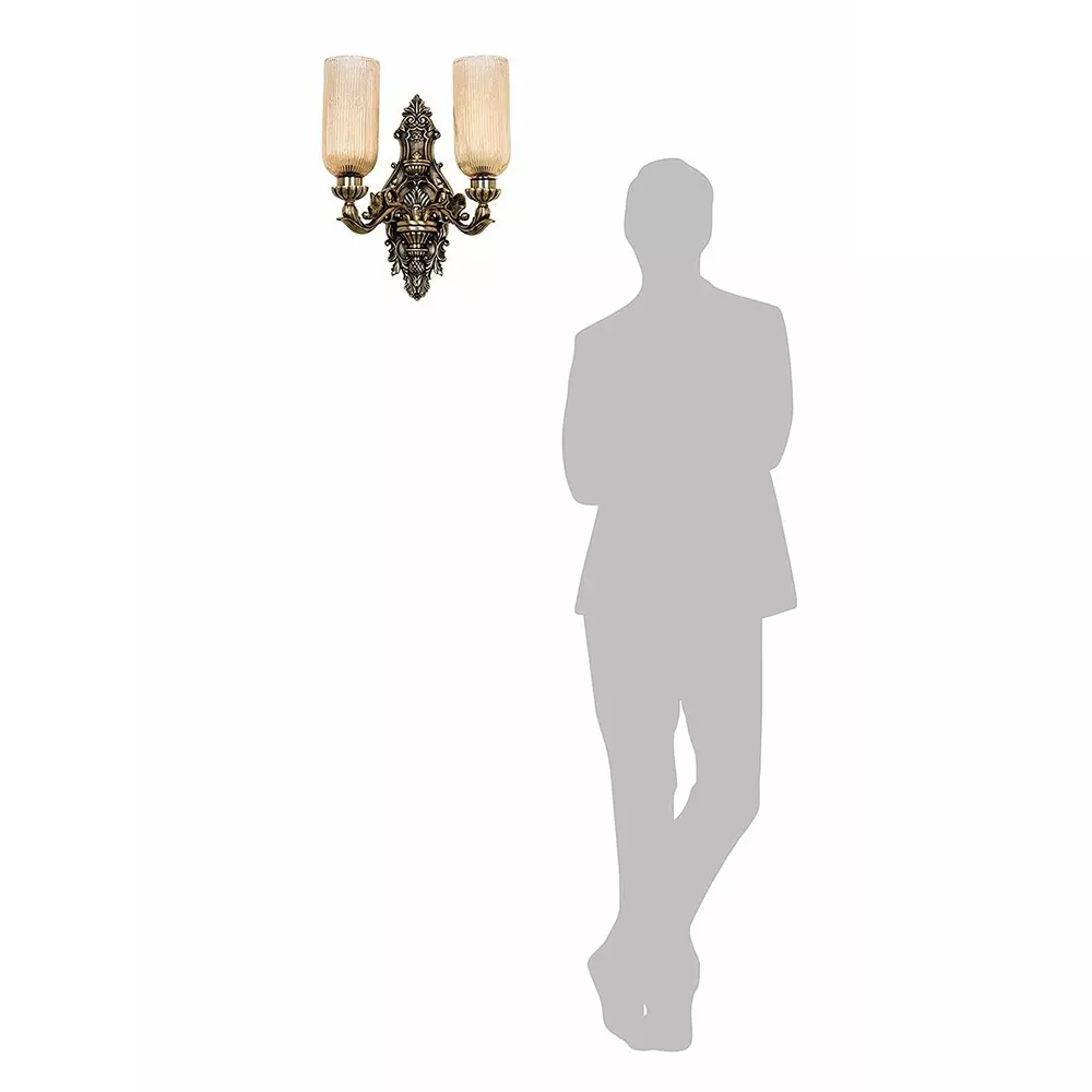 Fos Lighting Wall Sconce Light with Golden Fluted Glass Shades Ornate Brass Antique Finish 40 W