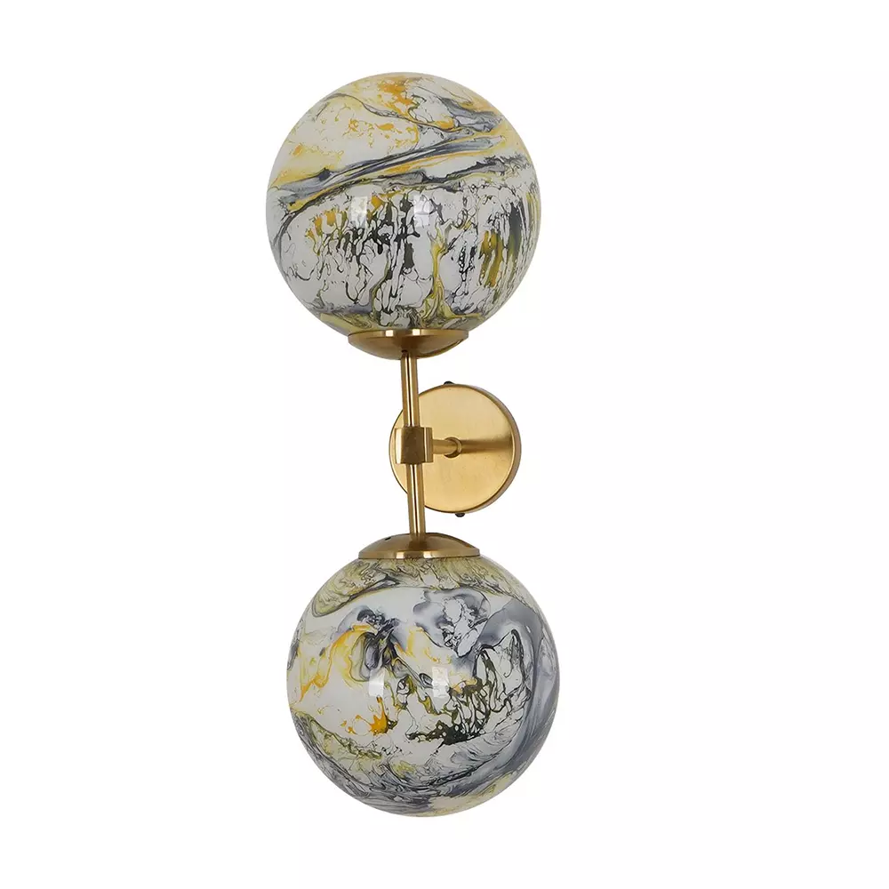 Fos Lighting Wall Light 40 W Mild Steel, Glass Antique, UpDown-MS-BRSA-BlkYellow8-WL2