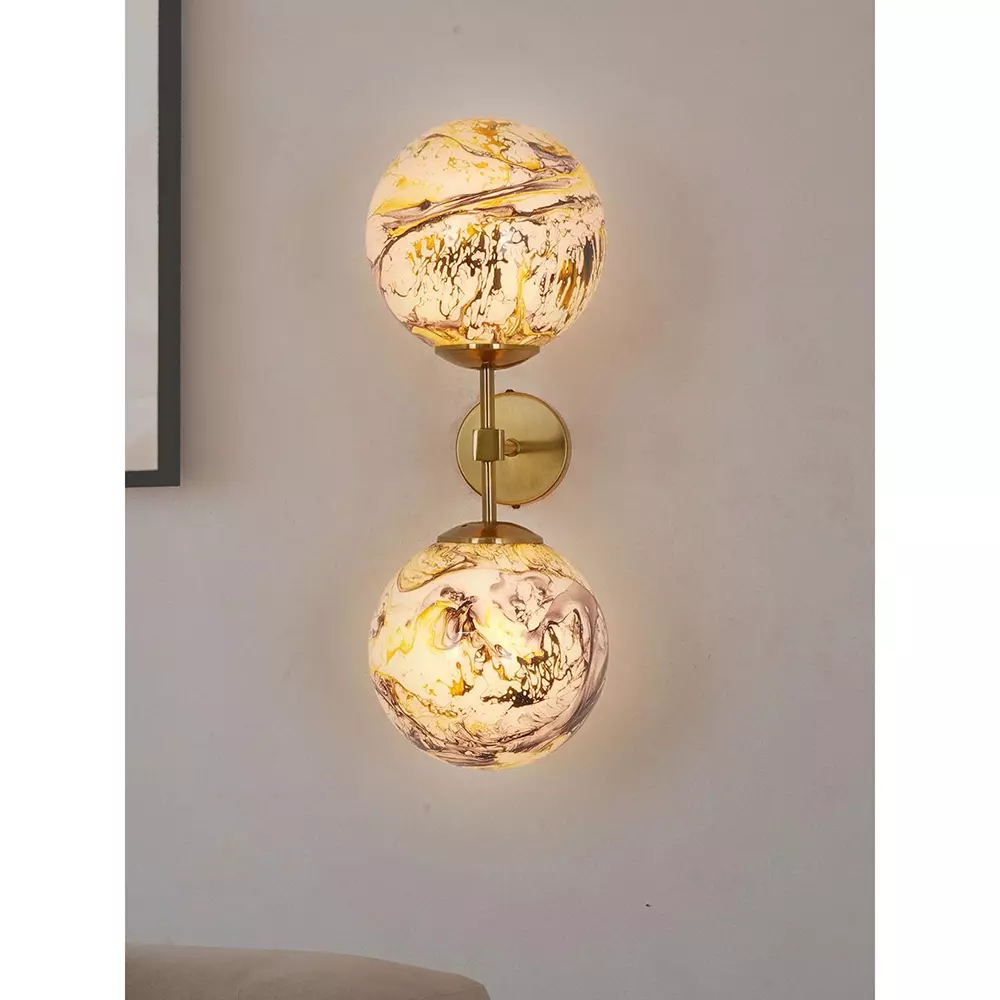 Fos Lighting Wall Light 40 W Mild Steel, Glass Antique, UpDown-MS-BRSA-BlkYellow8-WL2