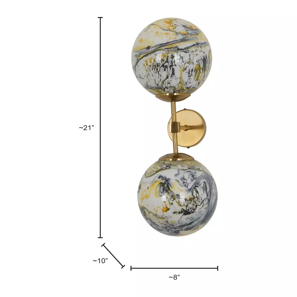 Fos Lighting Wall Light 40 W Mild Steel, Glass Antique, UpDown-MS-BRSA-BlkYellow8-WL2