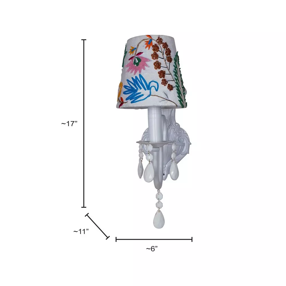 Fos Lighting Wall Light 40 W Mild Steel, Fabric White, RoshCryst-MS-WHI0-EmbrdyWhite6-WL1