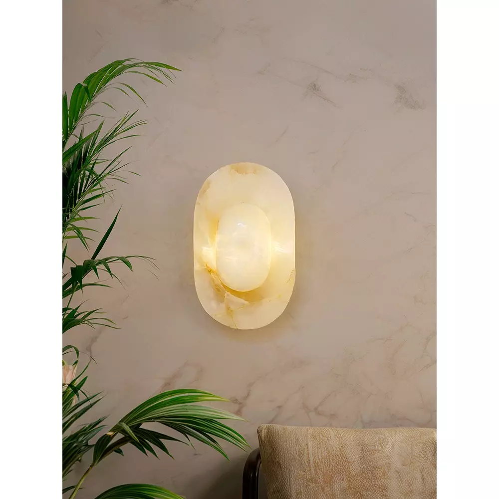 Fos Lighting Wall Light 40 W Marble Natural, Alabaster-Oval-10-WL2