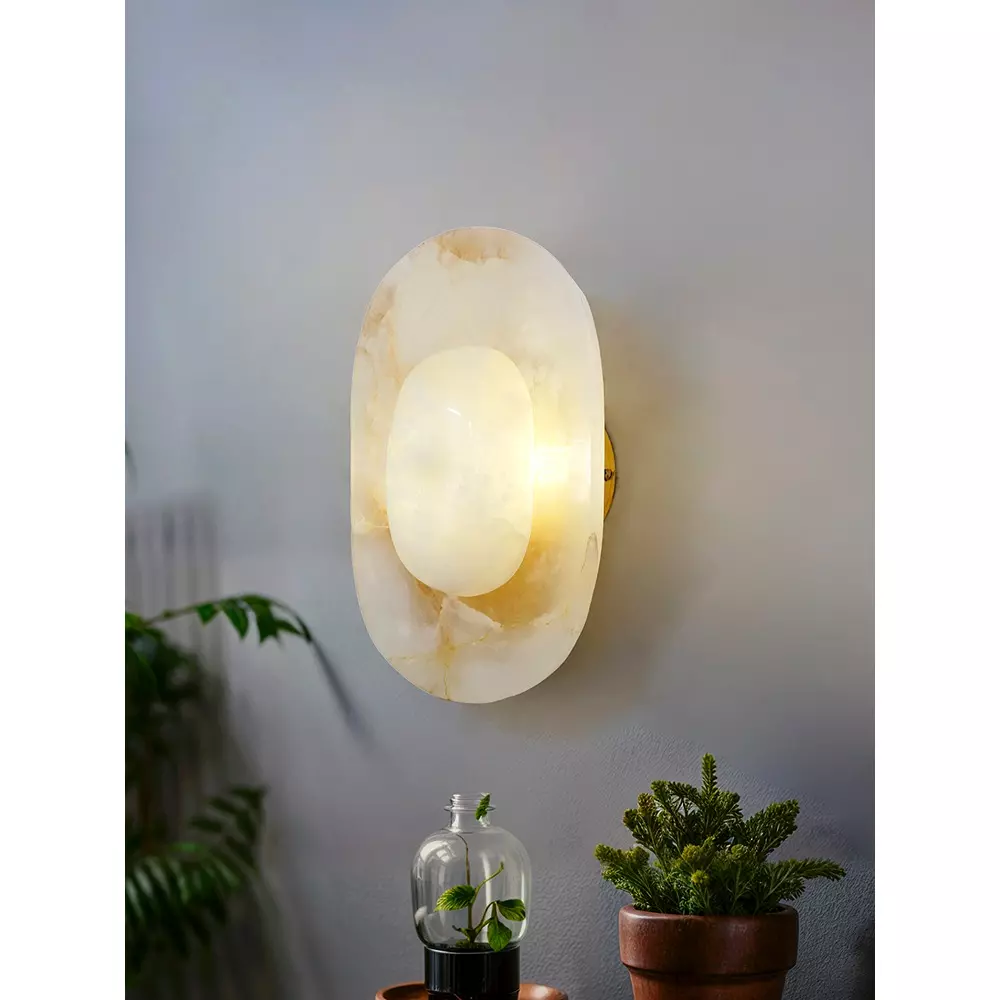 Fos Lighting Wall Light 40 W Marble Natural, Alabaster-Oval-10-WL2