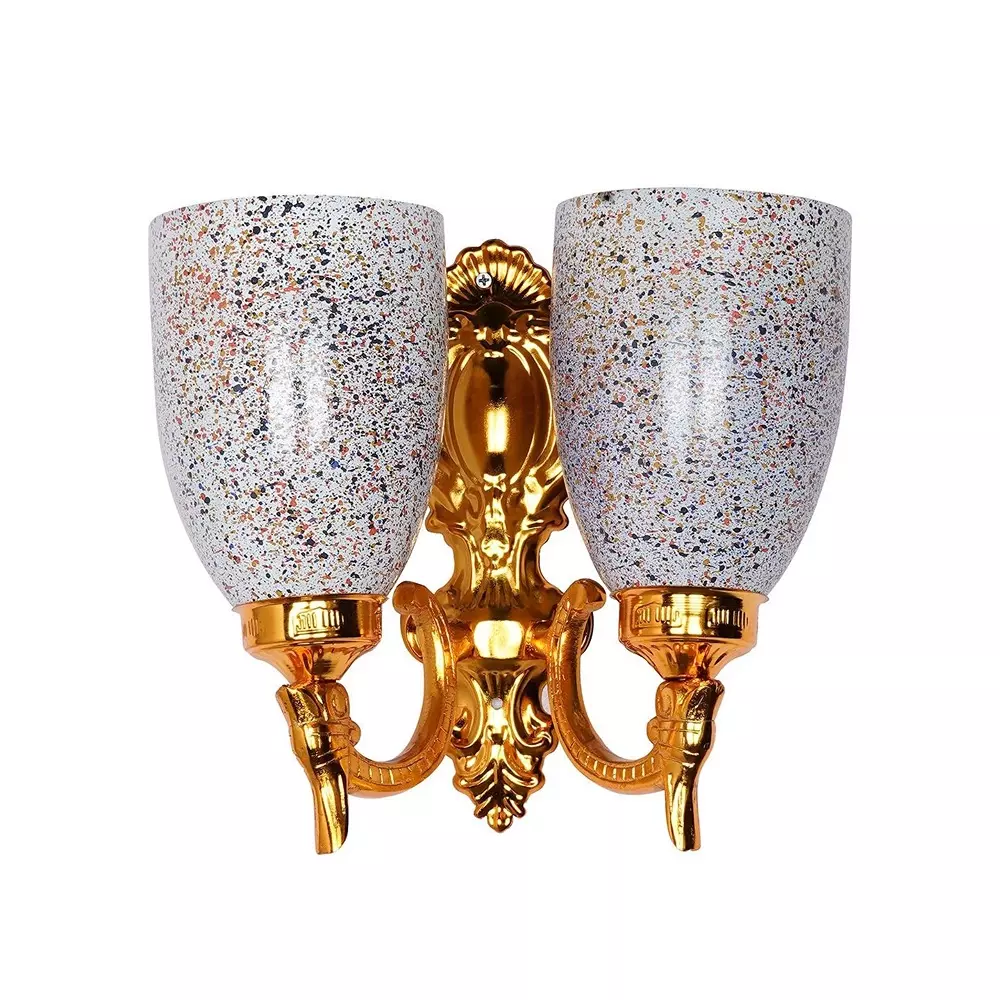 Fos Lighting Traditional Double Wall Sconce with Multicolor Speckled Glass Gold Finish 40 W
