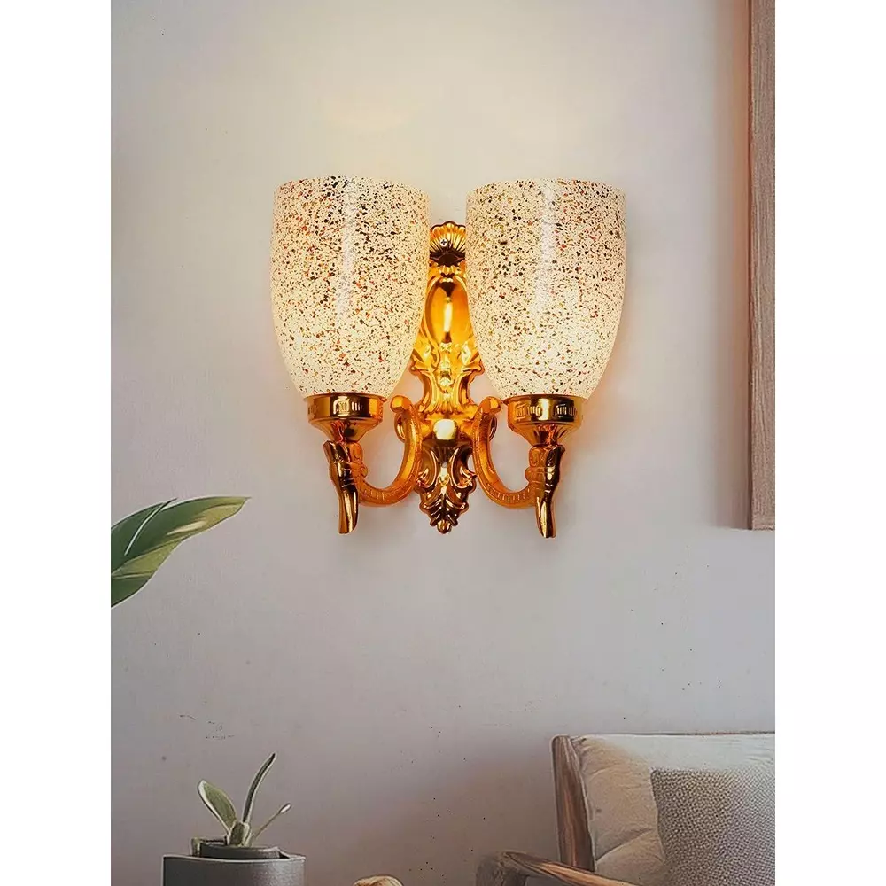 Fos Lighting Traditional Double Wall Sconce with Multicolor Speckled Glass Gold Finish 40 W