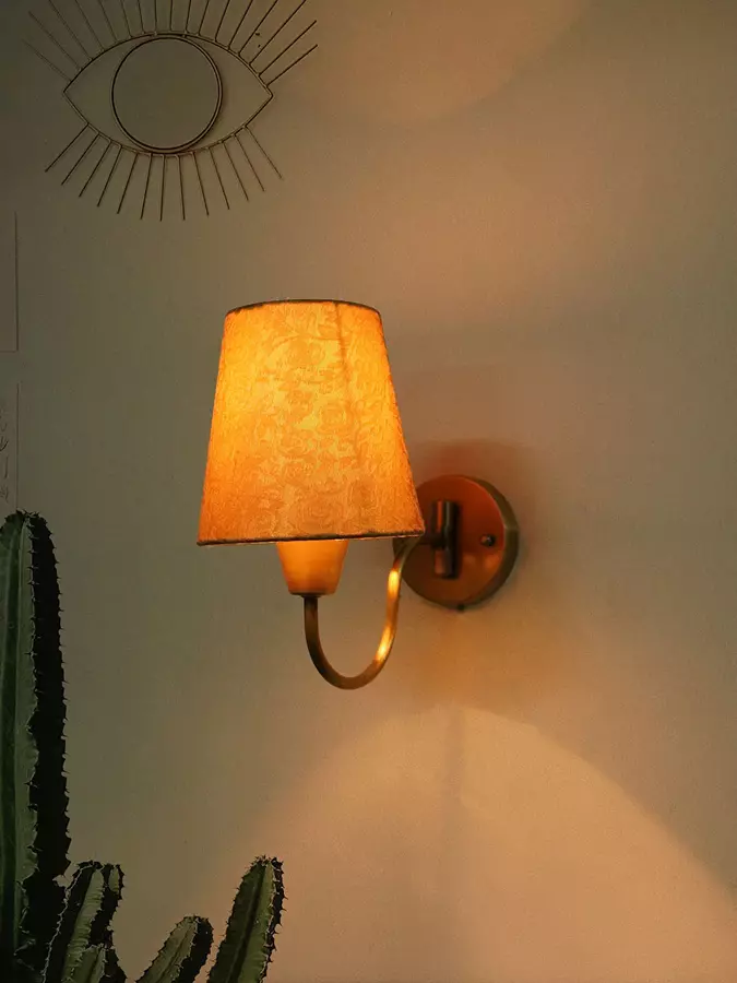 Fos Lighting Gooseneck Brass Swivel Wall Sconce - SwivelConeAntq-BrocadeShade-WL1