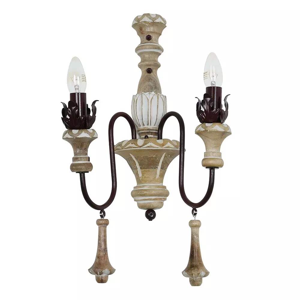 Fos Lighting Wall Light 40 W Wood, Mild Steel Rustic, Shal-WoodBrown-WL2