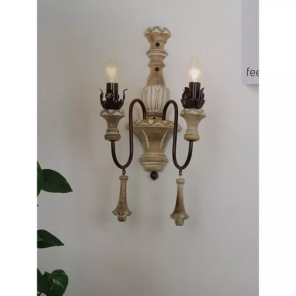 Fos Lighting Wall Light 40 W Wood, Mild Steel Rustic, Shal-WoodBrown-WL2
